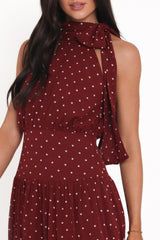 Leona Halterneck Maxi Dress - Red Polka Dot