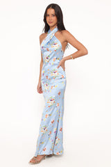 Mila Halterneck Maxi Dress - Cornflower Blue Floral