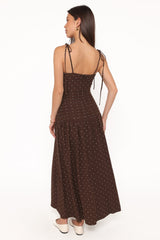 Mischa Maxi Dress - Brown Polka Dot