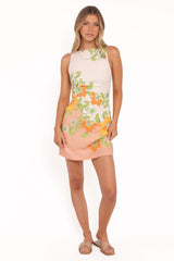 Noriko Shift Mini Dress - Yellow Spring Floral