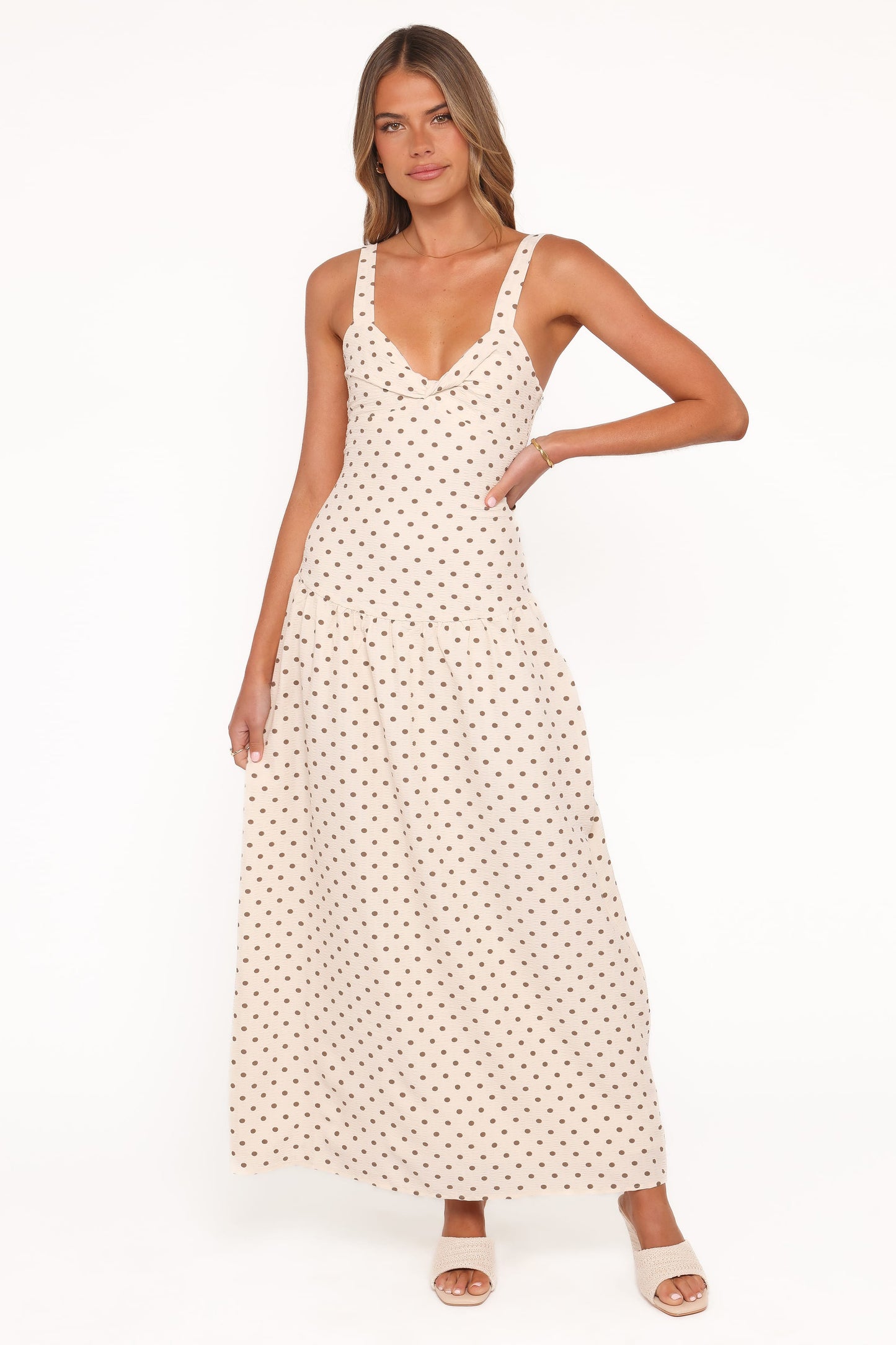 Sophina Midi Dress - Brown Polka Dot