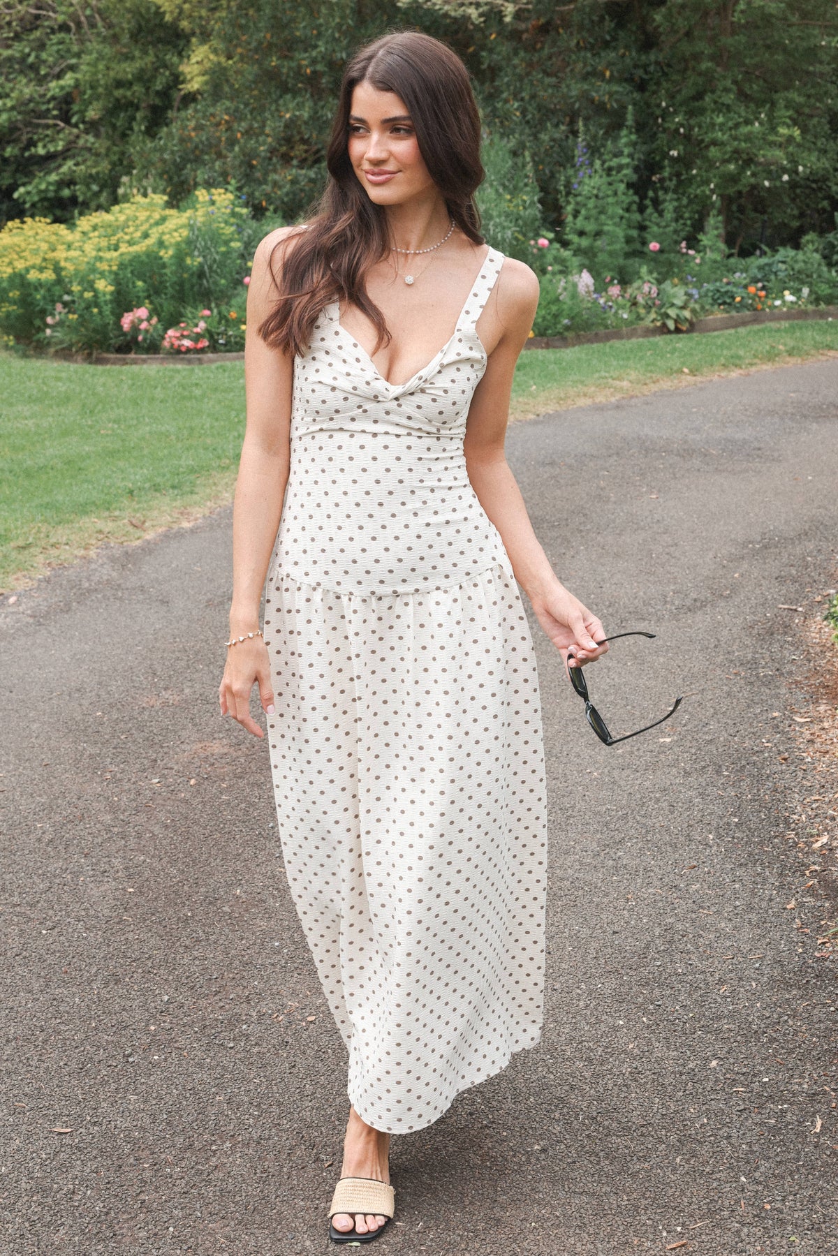Sophina Midi Dress - Brown Polka Dot