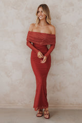 Zeva Off Shoulder Maxi Dress - Burgundy Spot