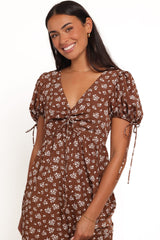 Zina Maxi Dress - Brown Ditsy Floral